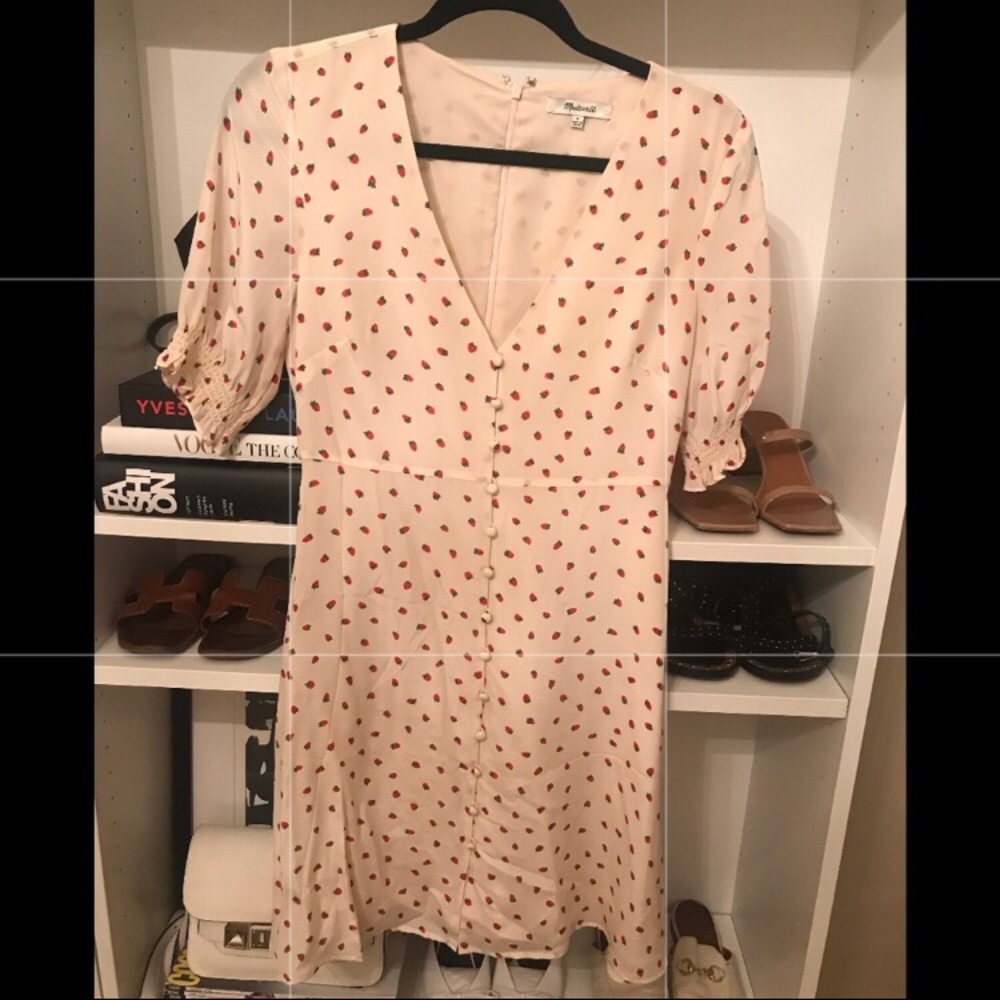 Madewell Silk Strawberry Print Dress
